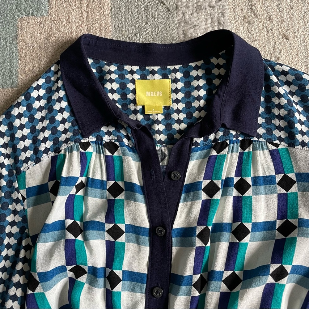 Anthropologie Maeve Geometric Pattern Button Down Dress in Size 8 - Picture 3 of 5
